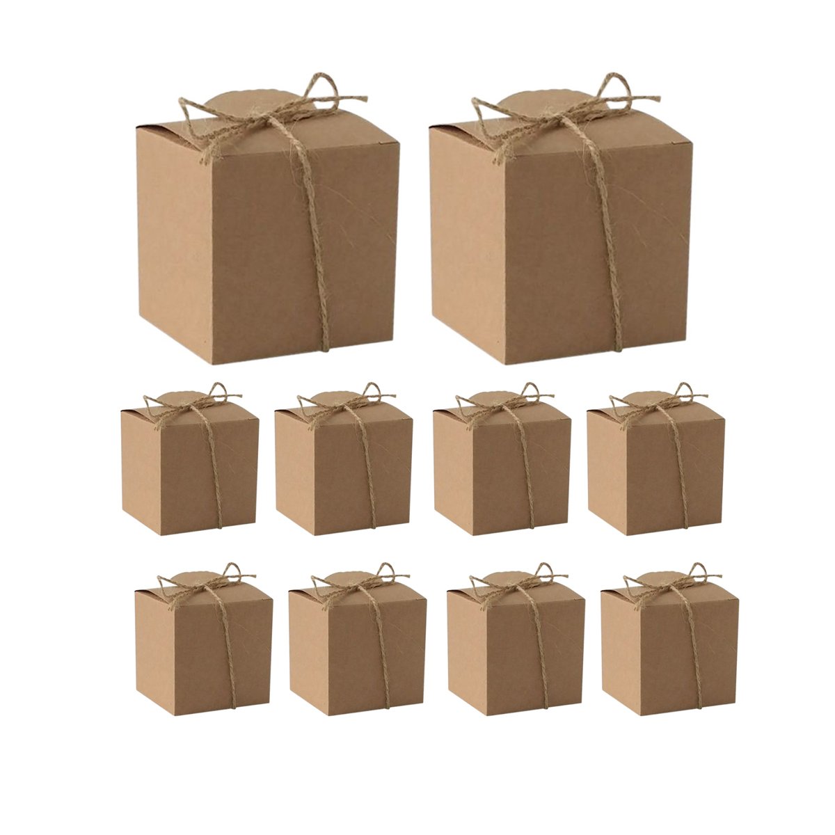 Sturdy Kraft Paper DIY Gift Boxes with Hemp Rope and Tags 50pcs