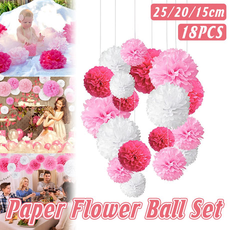 18PCS Golden Black Ornaments Paper Flower Ball Set