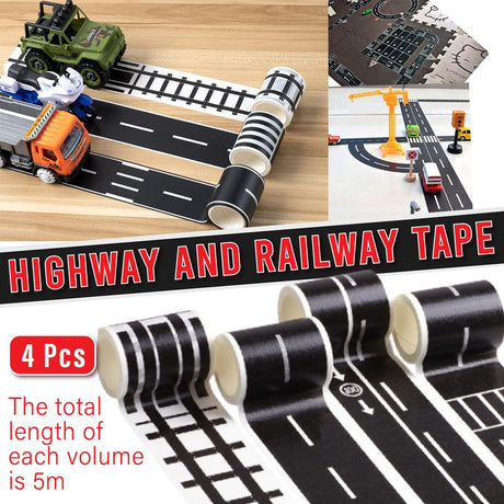 Cartoon Road Rail Transit Tape Sticker 4PCS