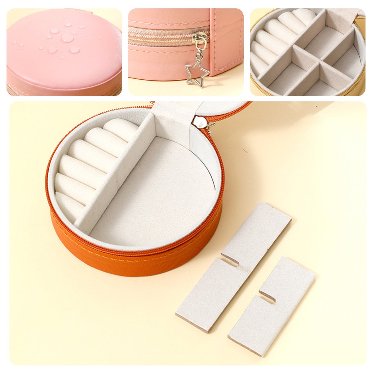 PU Leather Round Jewelry Boxes with Soft Flocking Interior for Travel Jewelry Boxes 1pc