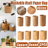 3pcs Washable Kraft Paper Storage Bag for Kitchen Desktop Refrigerator Organizer