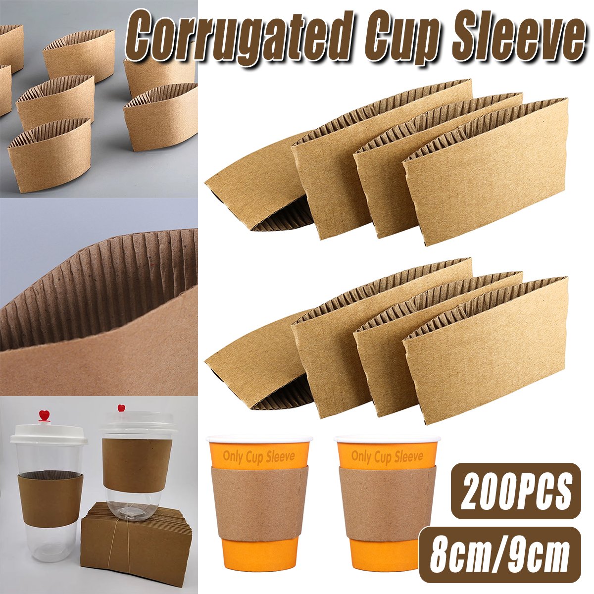 Disposable Kraft Paper Coffee Cup Sleeves 200PCS