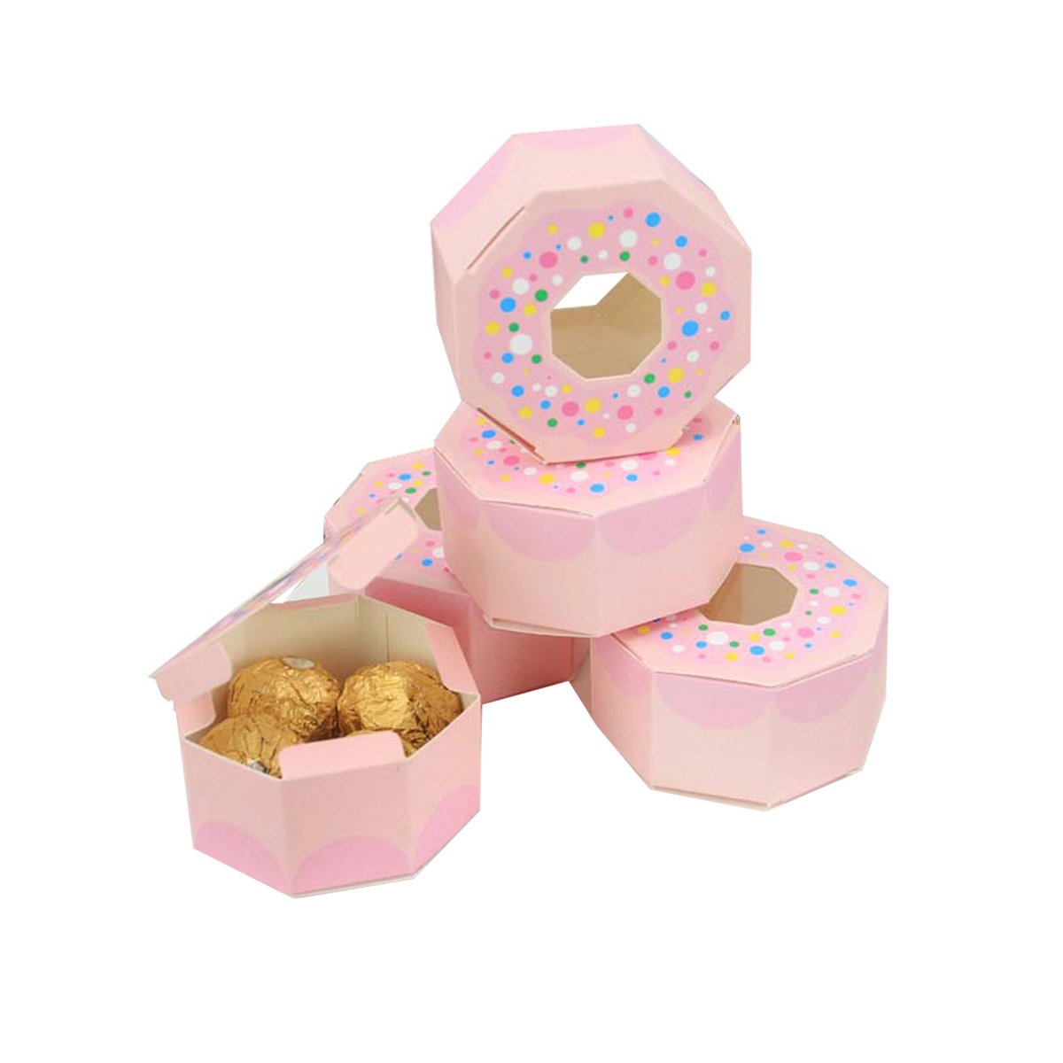 High-Quality Paper Fun Doughnut-Shaped Candy Boxes for Parties 100pcs