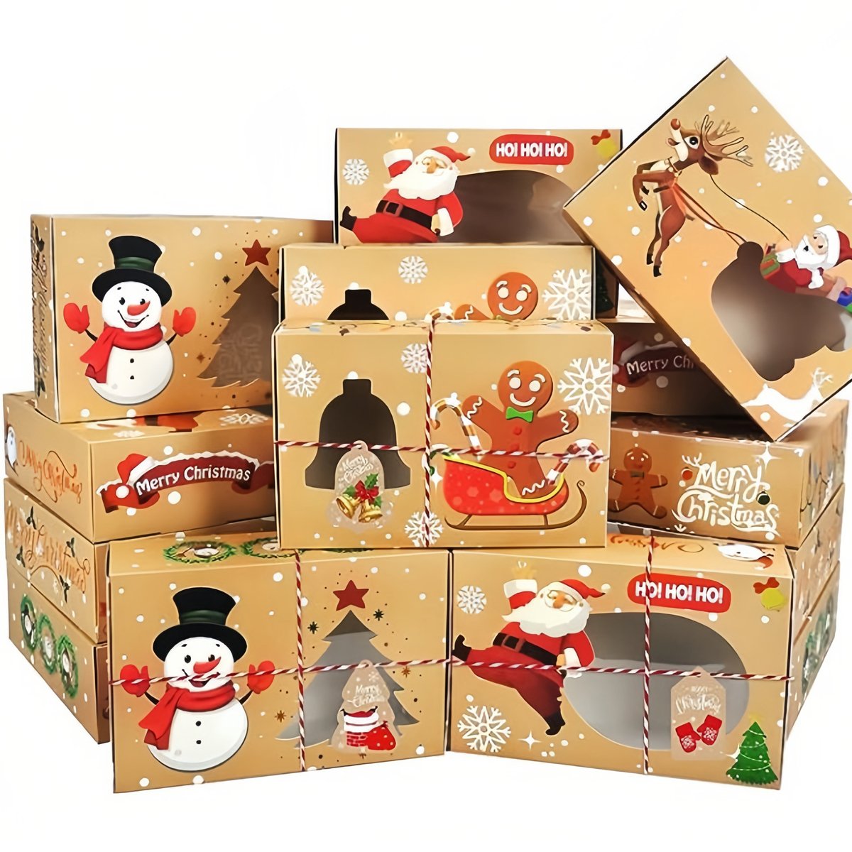 Food-Grade Cardboard Christmas Candy Boxes with Window for Holiday Treats 12 pcs