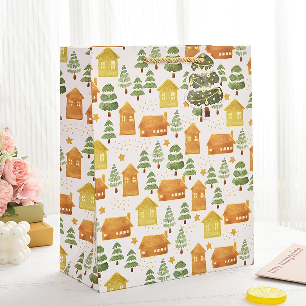 12pcs Christmas Paper Gift Bags Set Cute Cartoon Xmas Tote Present Bags