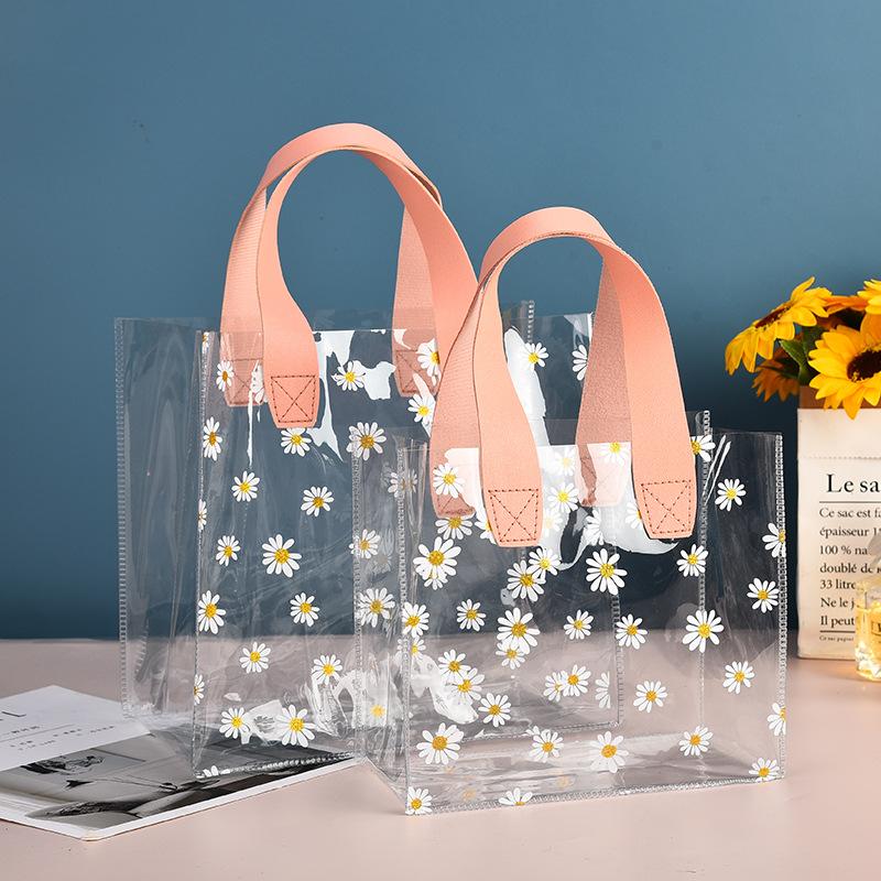 Clear PVC Tote Bags with Daisy Print for Weddings Birthdays 10pcs