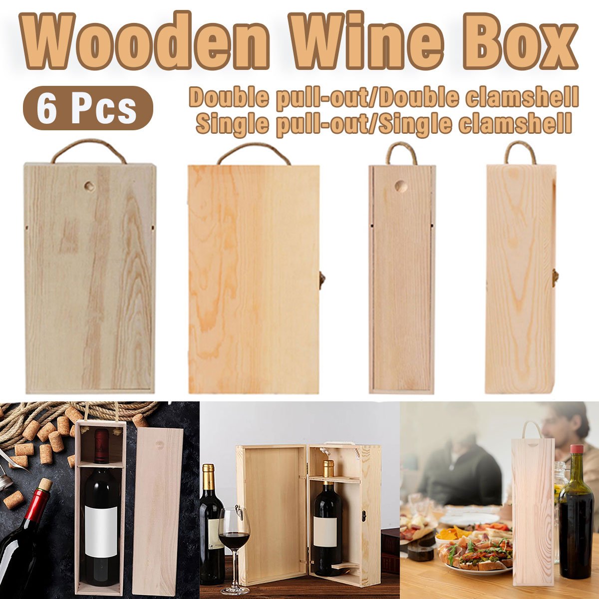 Red Wine Wooden Gift Box 6PCS Clamshell