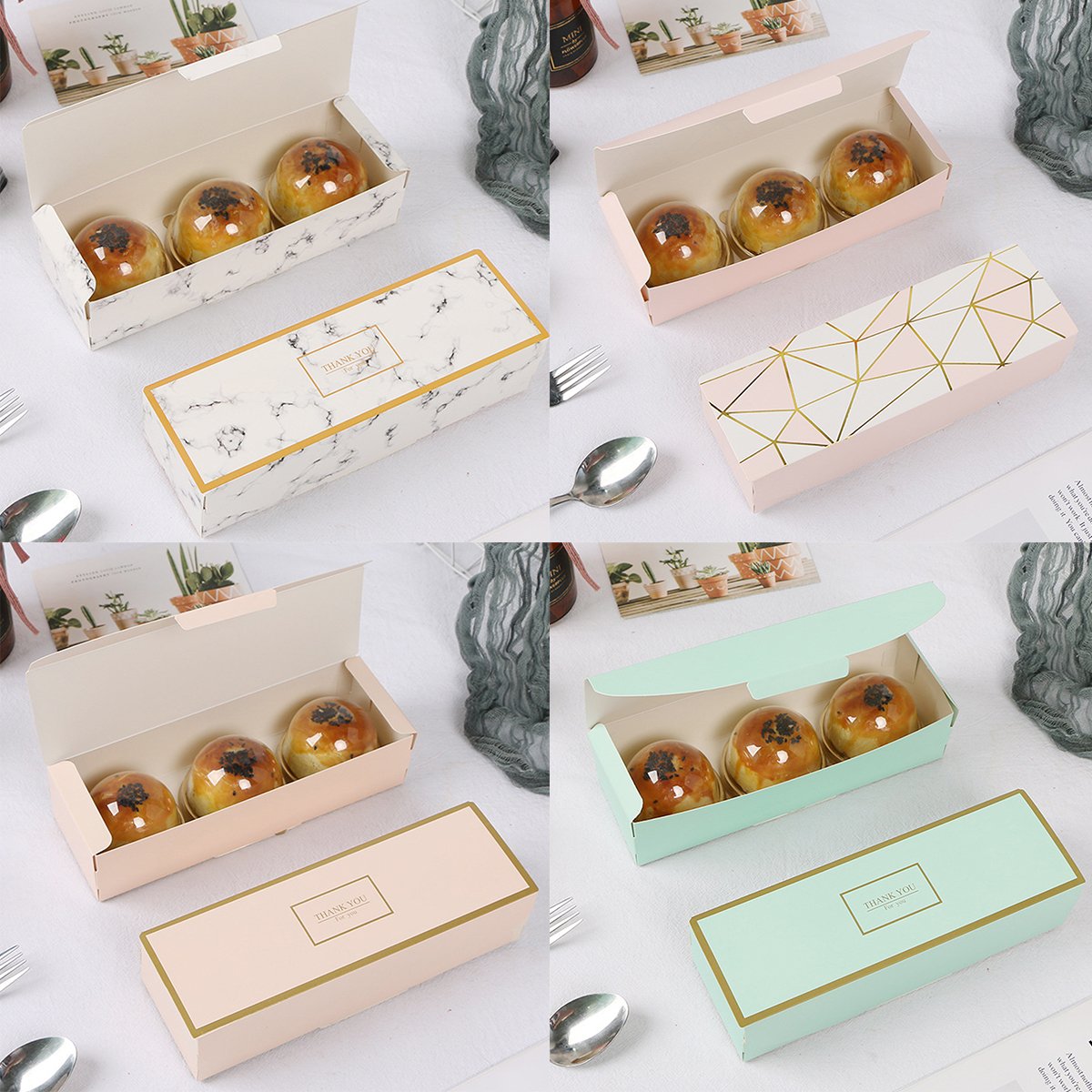 Long Strip Pastry Boxes Food-Grade Cardboard Elegant Design 25pcs