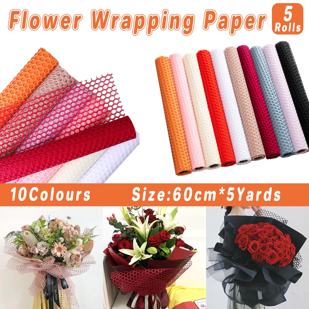 Mesh Bouquet Wrapping Paper Durable Floral Gift Material 5 Rolls