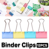 Durable Tempered Steel Colourful Binder Clips for Document Organization 12pcs