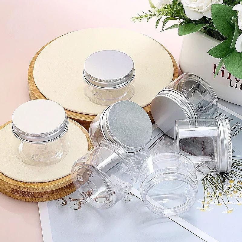 BPA-Free PET Clear Plastic Jars with Aluminum Caps for Skincare Creams Lotions 10pcs