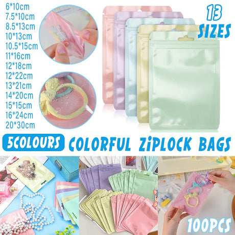 100pcs Macaron Colour Zip Lock Bags Transparent Seal Pouches for Makeup Brushes