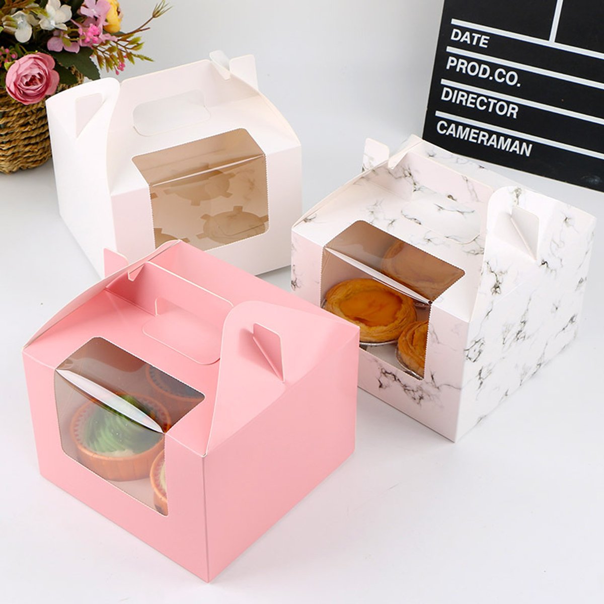 Food-Grade Cardboard Portable Cupcake Packaging Boxes with Window 25pcs