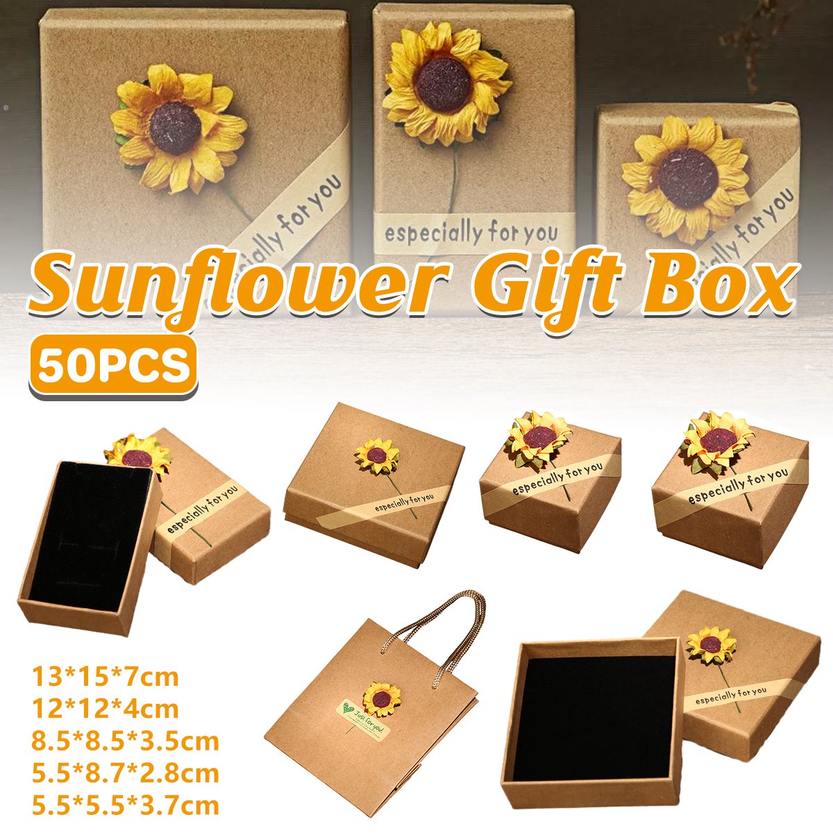 Durable Kraft Paper Sunflower Gift Boxes for Jewelry Packaging 50pcs