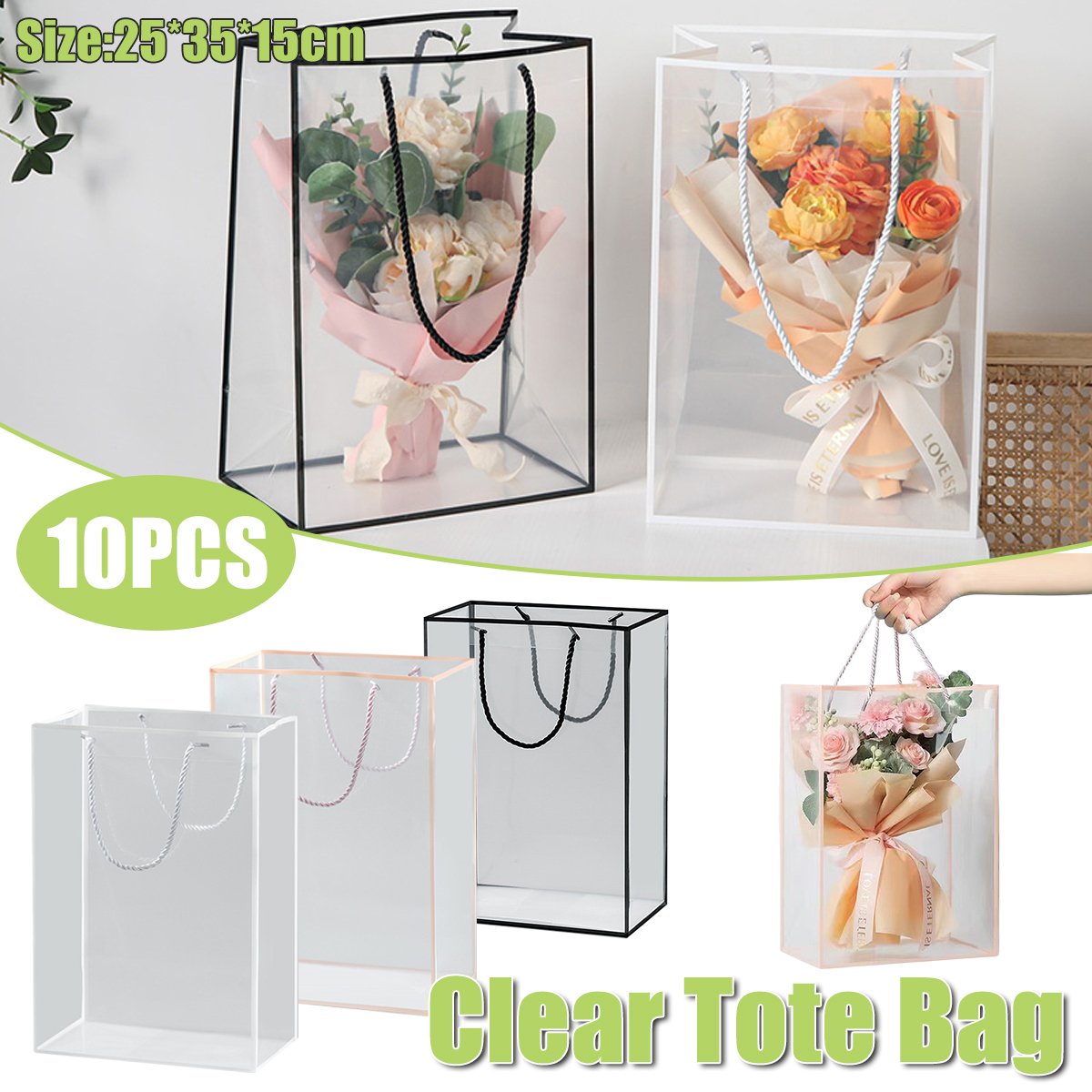 Premium PVC Clear Tote Bags Elegant Gift Packaging 10 pcs