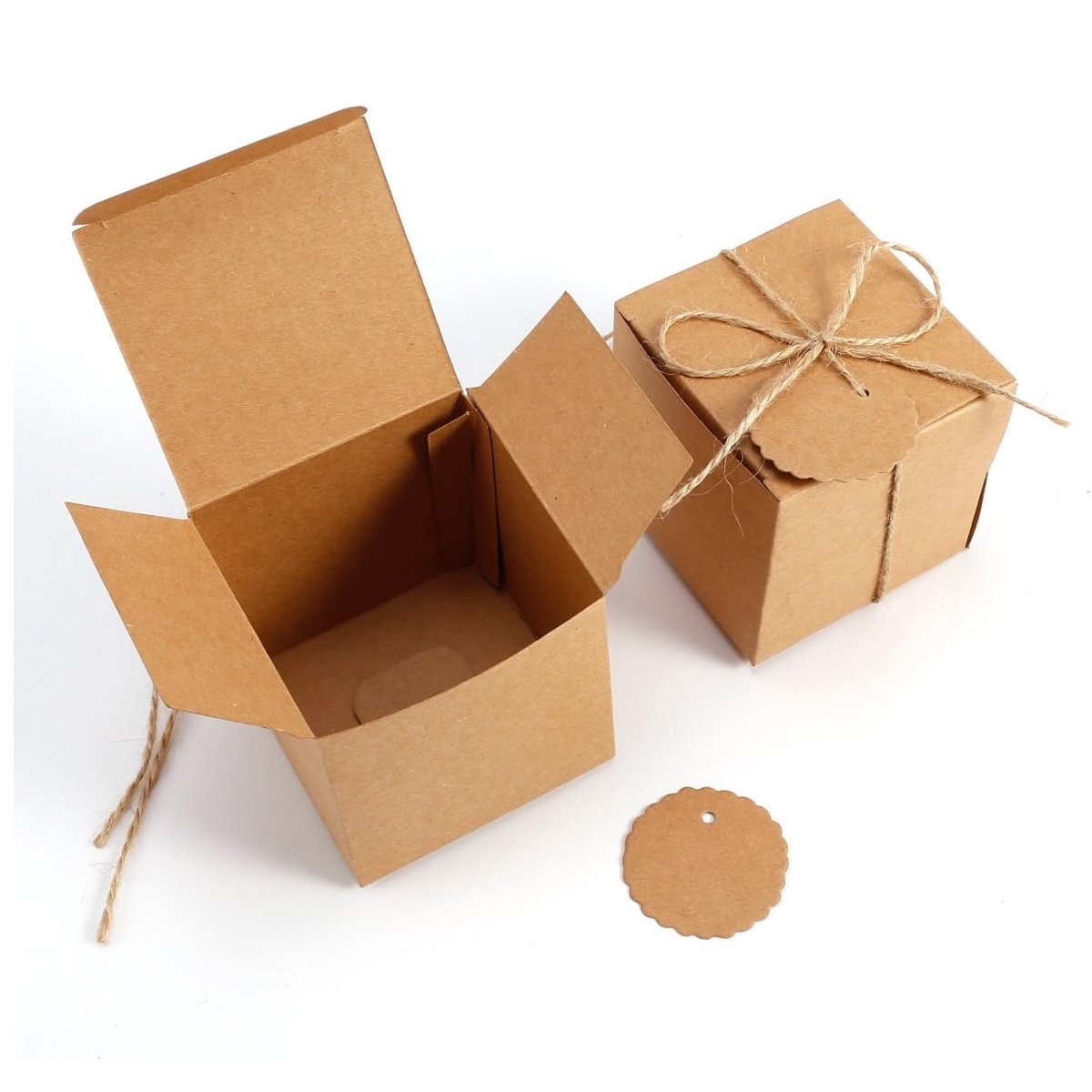 Sturdy Kraft Paper DIY Gift Boxes with Hemp Rope and Tags 50pcs