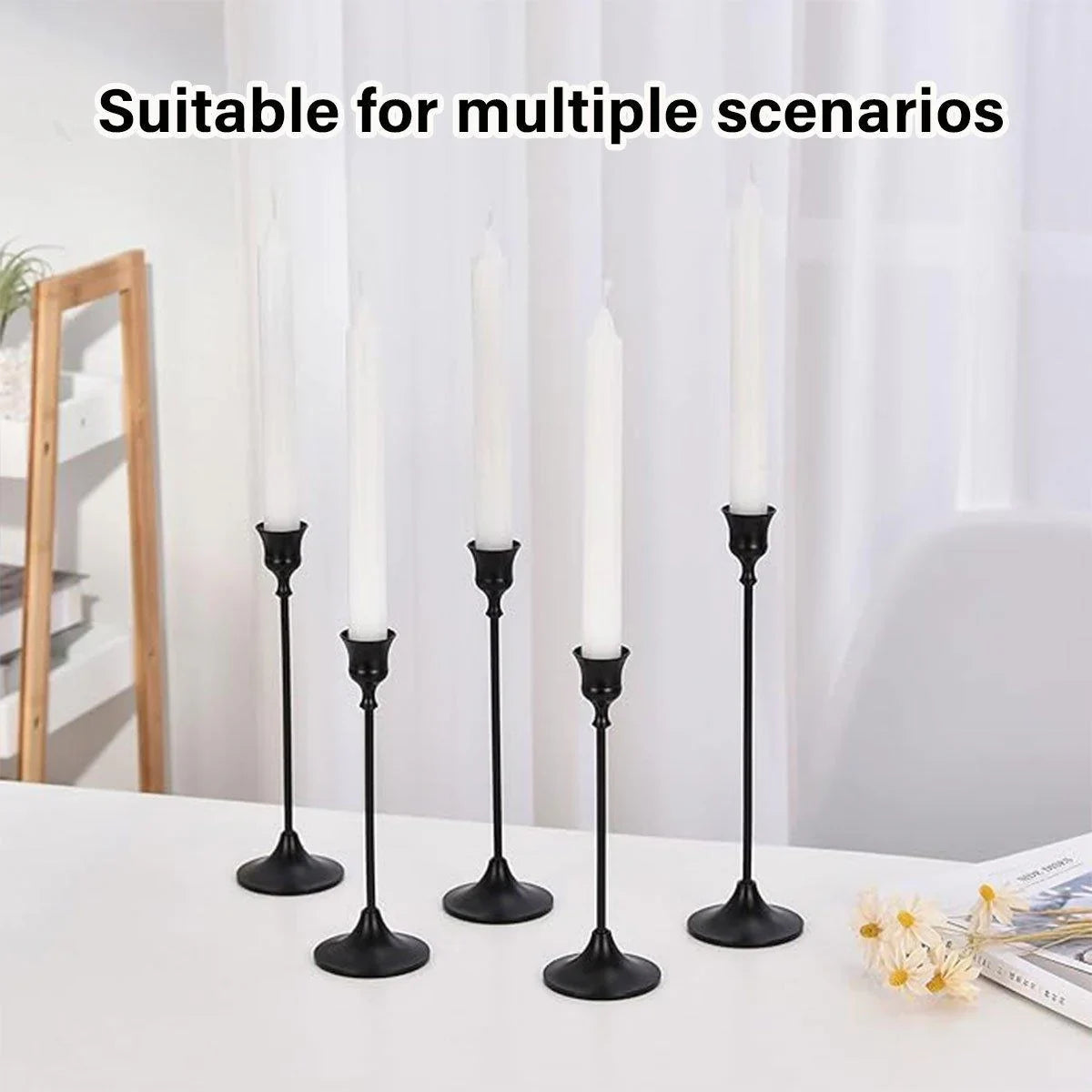 Homean Retro Iron Taper Candle Holders (2-Pack) - Black Matte Finish, 3.93" X 2.36", For Weddings, Parties & Home Decor