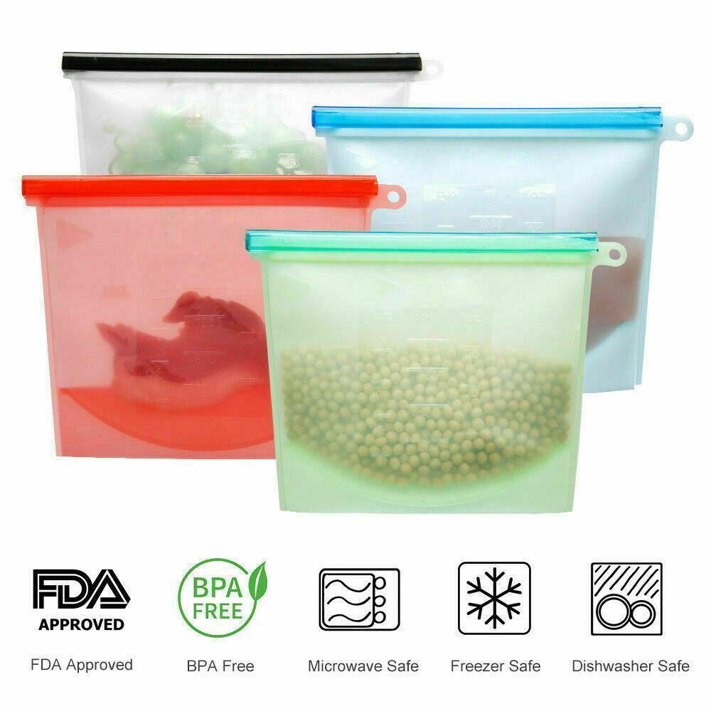 Reusable Silicone Food Storage Bags Leak proof Microwave Freezer Freshness Safe