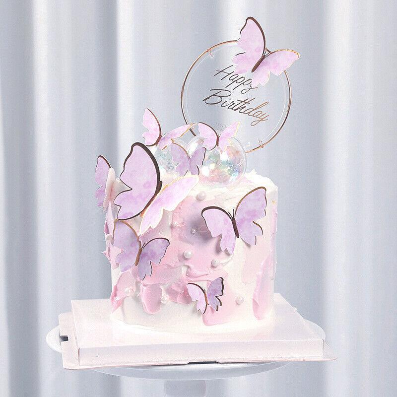 10PCS Butterfly Paper Topper Cake Happy Birthday Theme Festival Decoration DIY