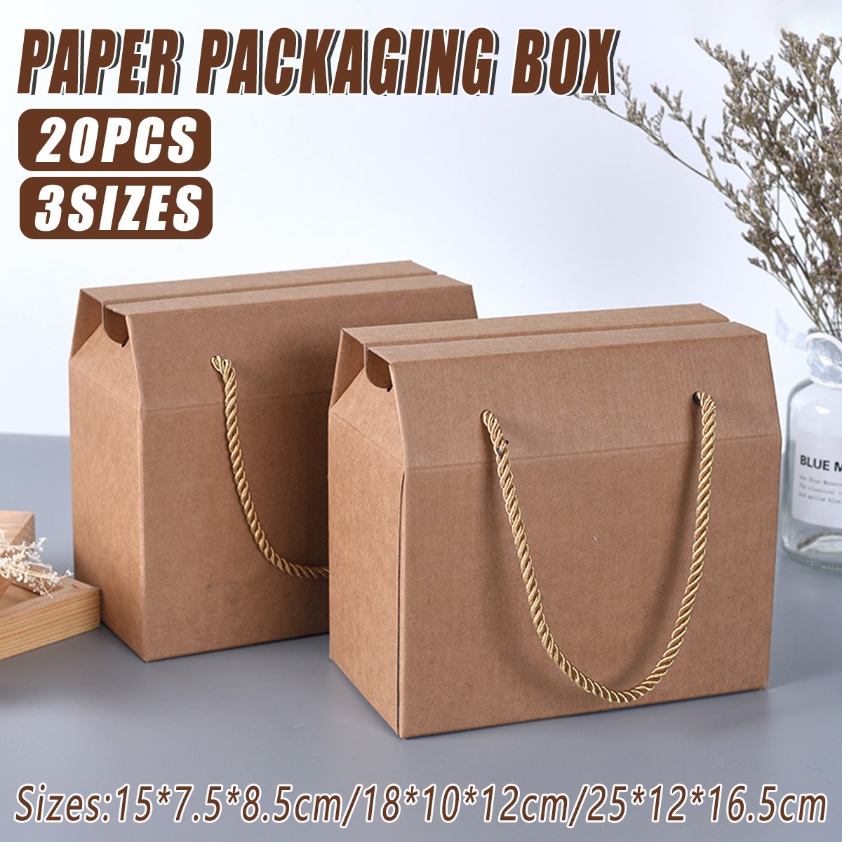 20Pcs Kraft Paper Cookie Boxes Bakery Packaging Brown Biscuit Gift Treat Boxes