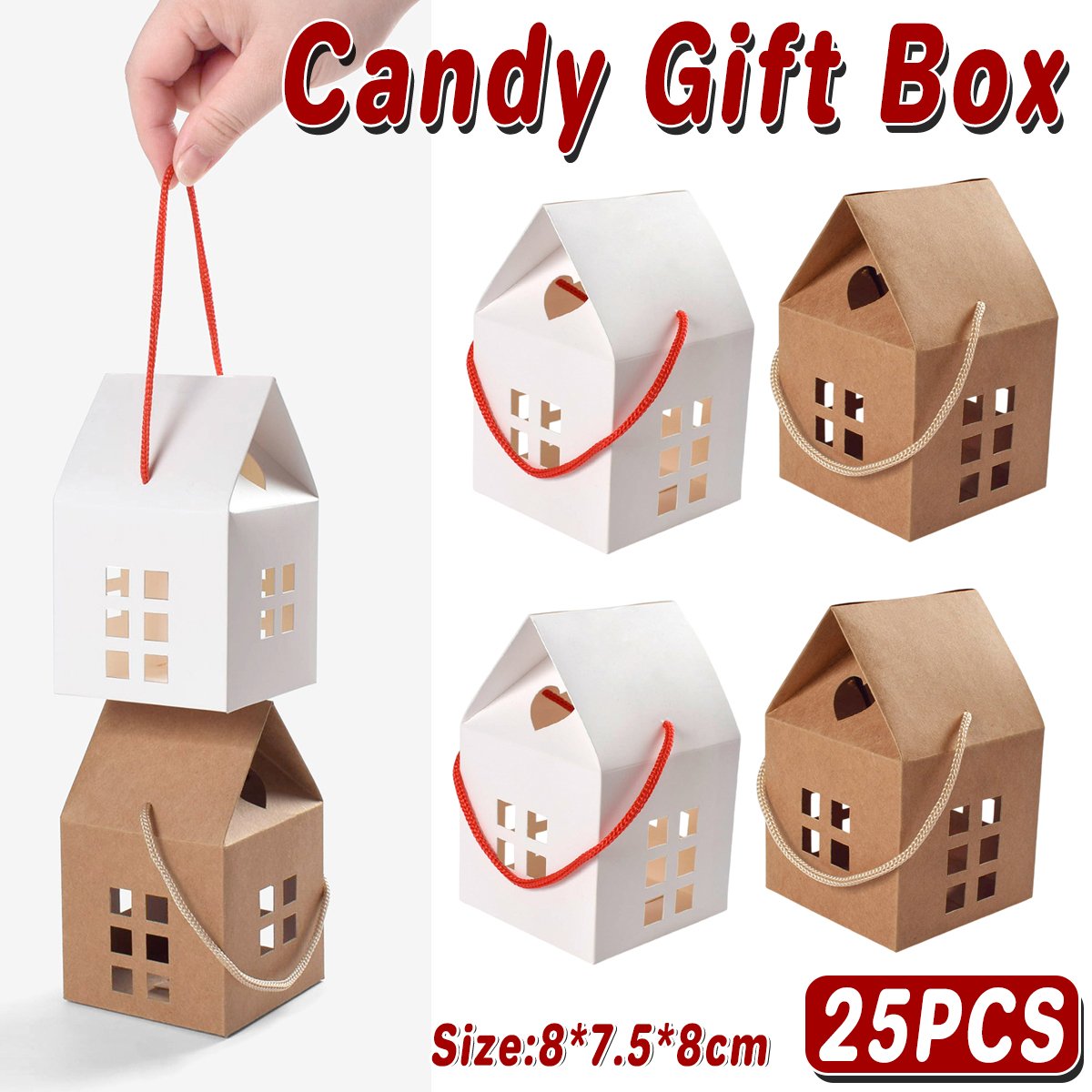 25pcs Small House Cookie Candy Box Portable Paper Gift Packing Box Party Favor