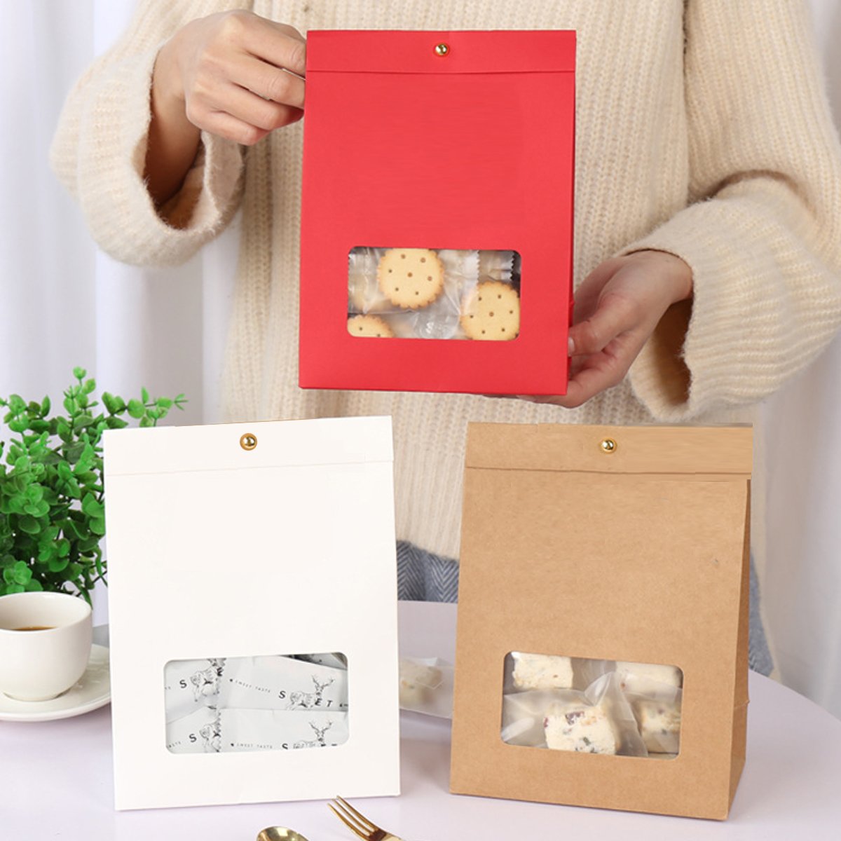 Snowflake Crisp Packaging Bag Candy Self-supporting Bag Kraft Paper Bag Window Nougat Candy Biscuit Bag