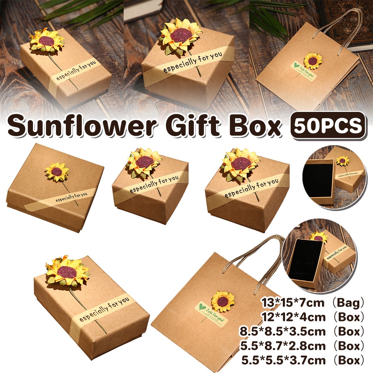 Durable Kraft Paper Sunflower Gift Boxes for Jewelry Packaging 50pcs