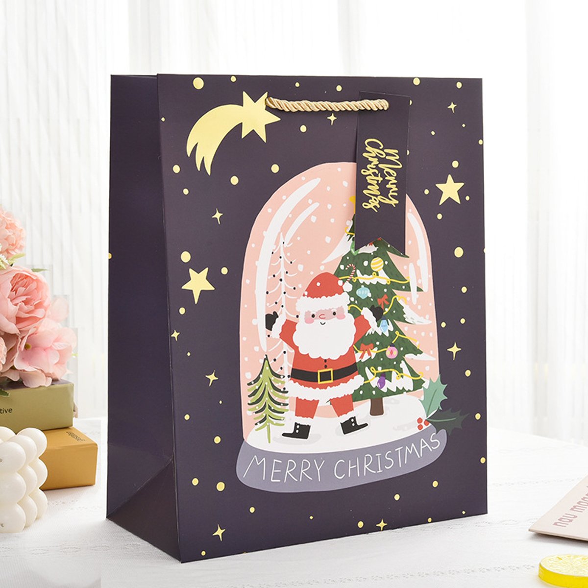 12pcs Christmas Paper Gift Bags Set Cute Cartoon Xmas Tote Present Bags