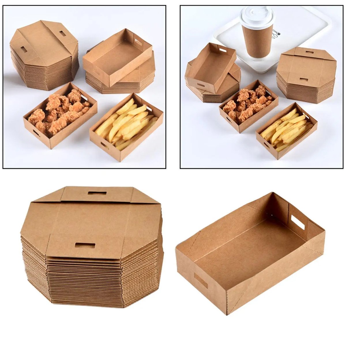 Kraft Paper 50PCS Trays Food Packing  Boxes