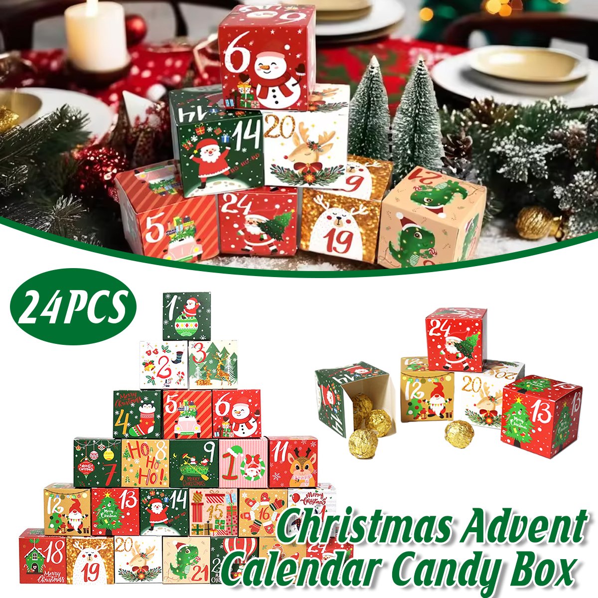 Countdown to Christmas with this festive set of 24 Christmas Candy Boxes! 