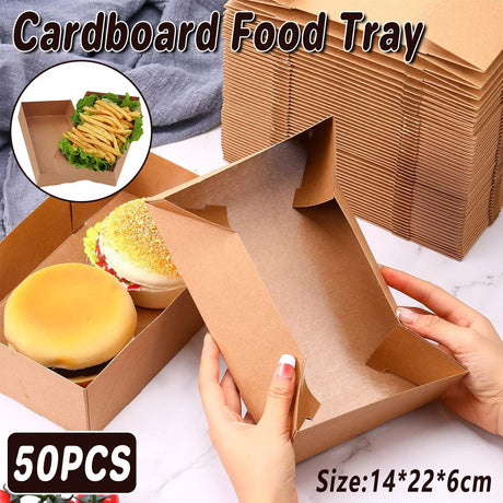 Enhance your food presentation with this Set of 50 Disposable Kraft Paper Lunch Boxes