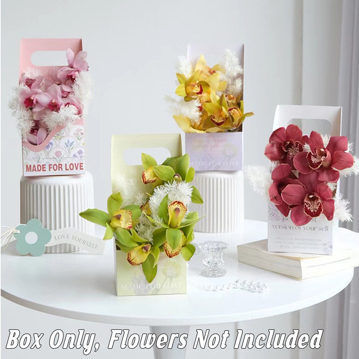 Elegant Foldable Hand-Held Flower Packaging Boxes for Gift Presentations 10pcs