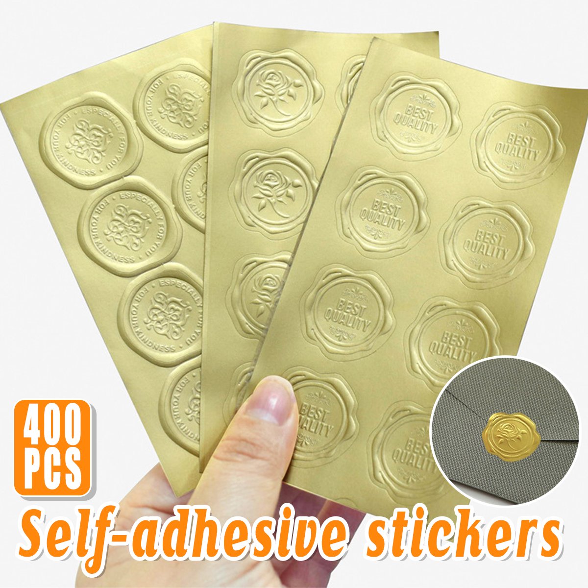 Elegant Self-Adhesive Golden Stickers for Packaging 400pcs