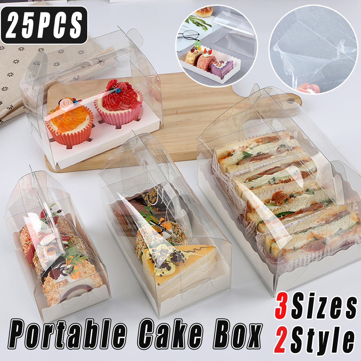 Portable Clear Pastry Boxes for Desserts 25pcs