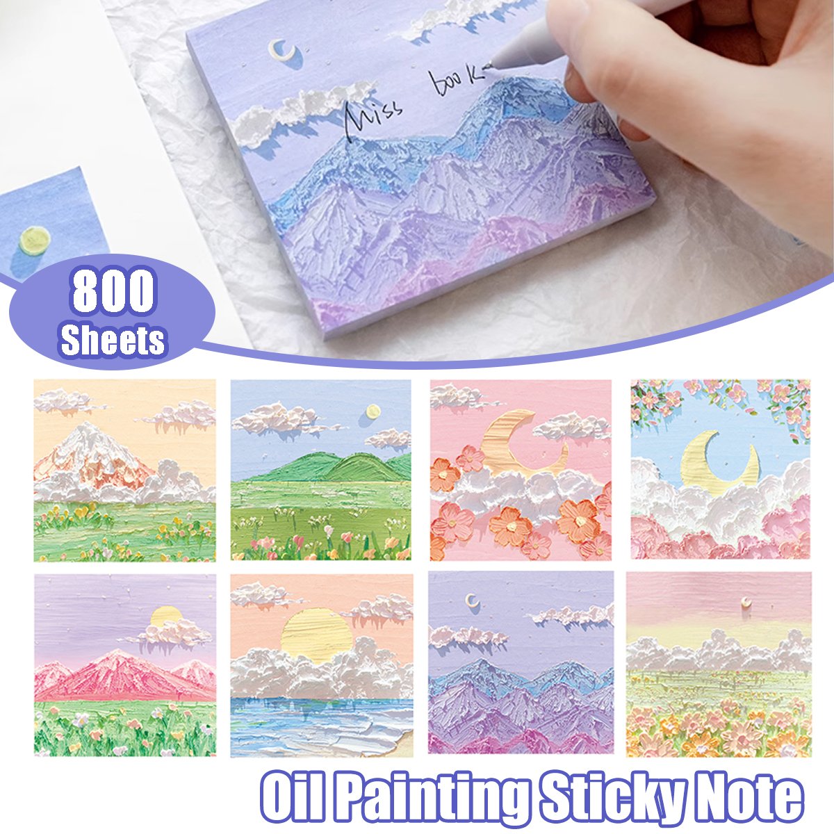 800 Sheets Colorful Oil Painting Sticky Notes Memo Pads Self-Adhesive Notes