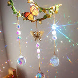 Sun Catcher Butterfly Flower Crystal Moon Wind Chimes Natural Garden Pendant