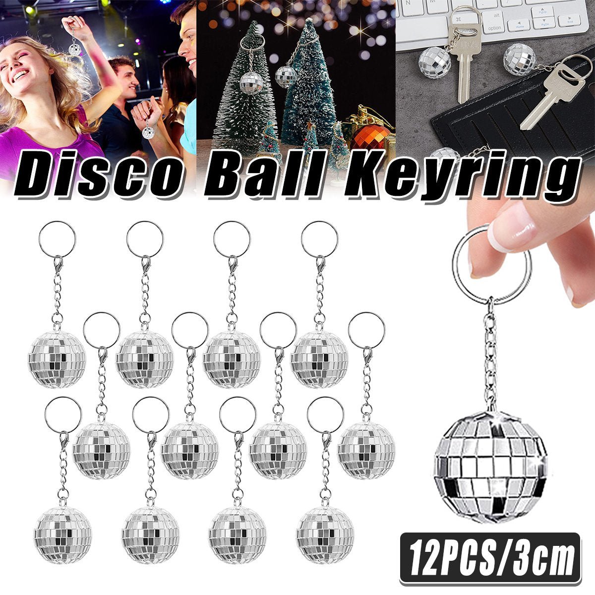 Disco Ball Keyring Silver 12PCS