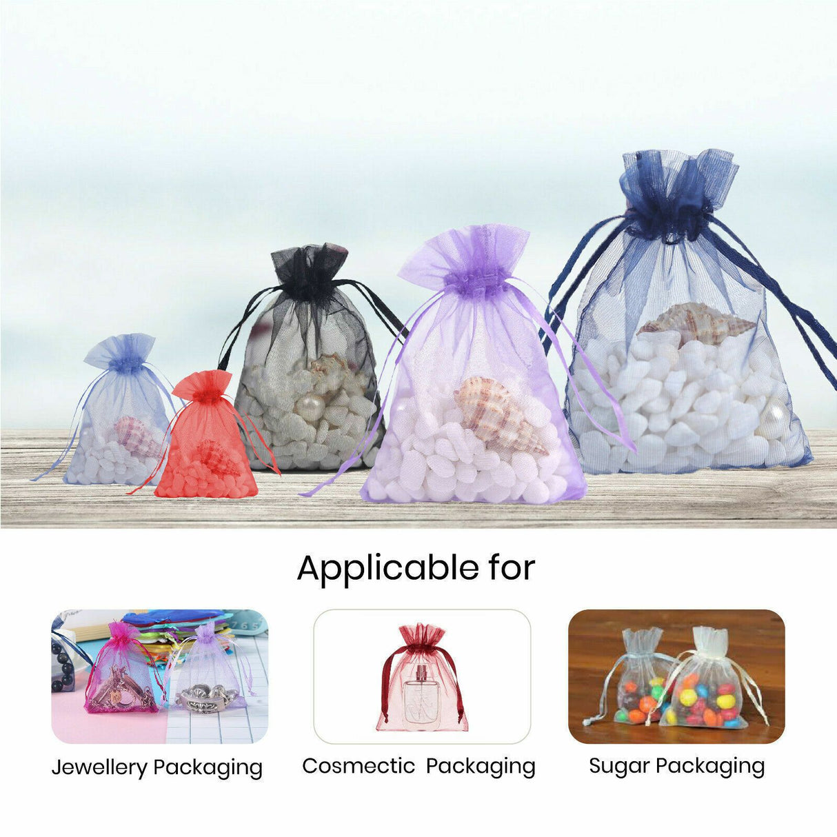 Organza Bags Drawstring Multi-Colour and Sizes 10-50 Pack