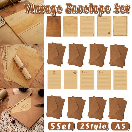 Cowhide Letter Paper Envelope Stationery Writing 5Set