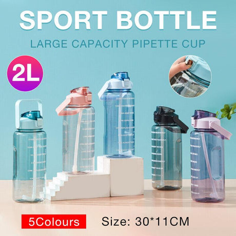 2L Water Bottle Straw Cup Sports Flask 1Pack