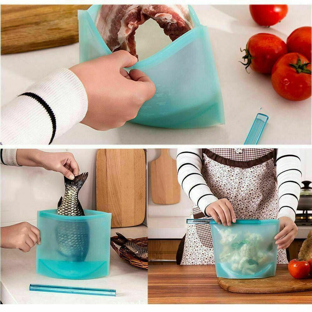 Reusable Silicone Food Storage Bags Leak proof Microwave Freezer Freshness Safe