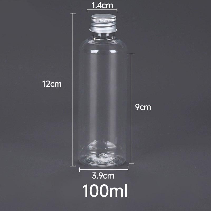 PET Clear Plastic Bottles with Aluminum Caps for Liquids 50 or 100 pcs