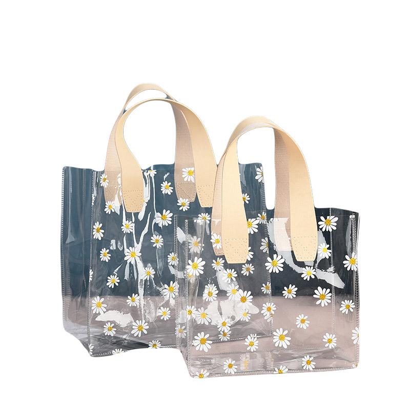 Clear PVC Tote Bags with Daisy Print for Weddings Birthdays 10pcs