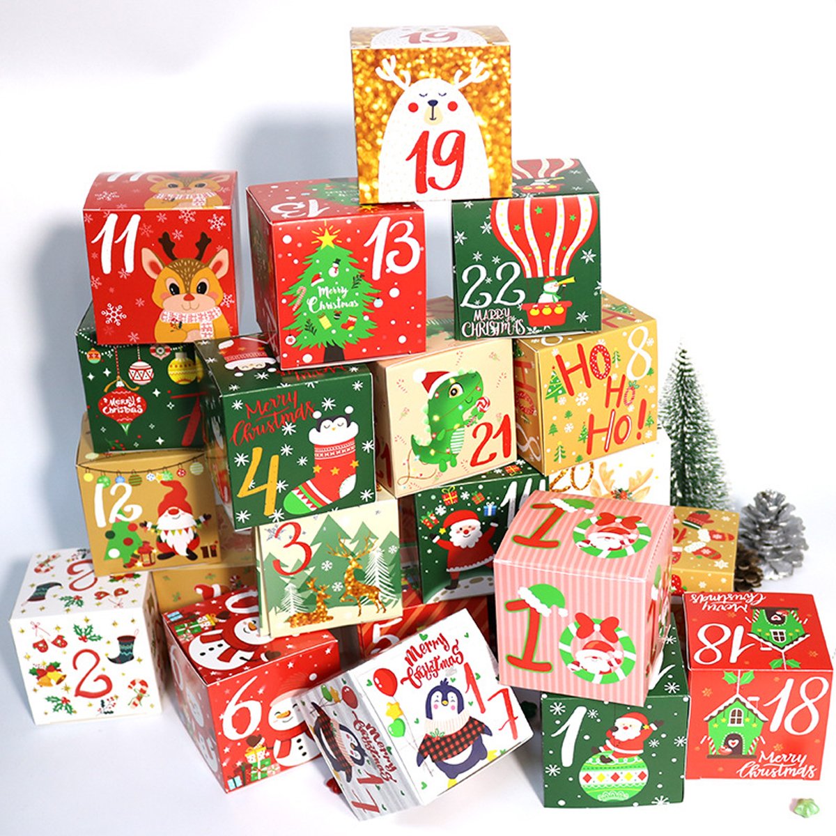 Countdown to Christmas with this festive set of 24 Christmas Candy Boxes! 