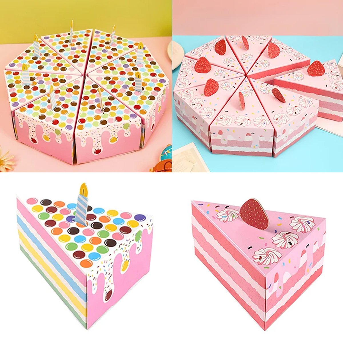 Add a touch of sweetness to your next celebration with these adorable triangular cake-shaped candy boxes.