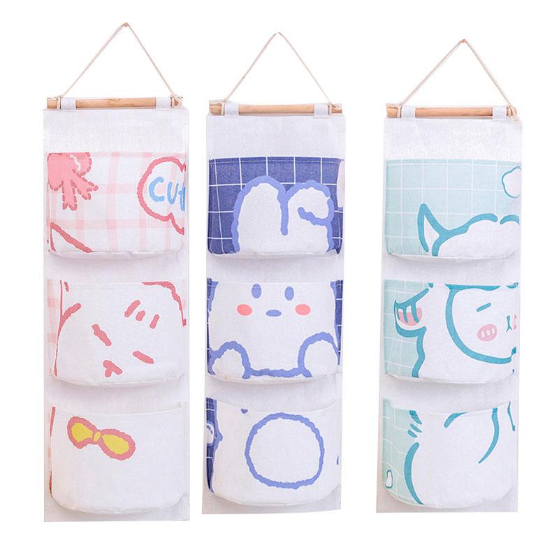 Bear Rabbit Sundry Storage Bag 3 Pockets Door Wall Hanging Organizer Pouch