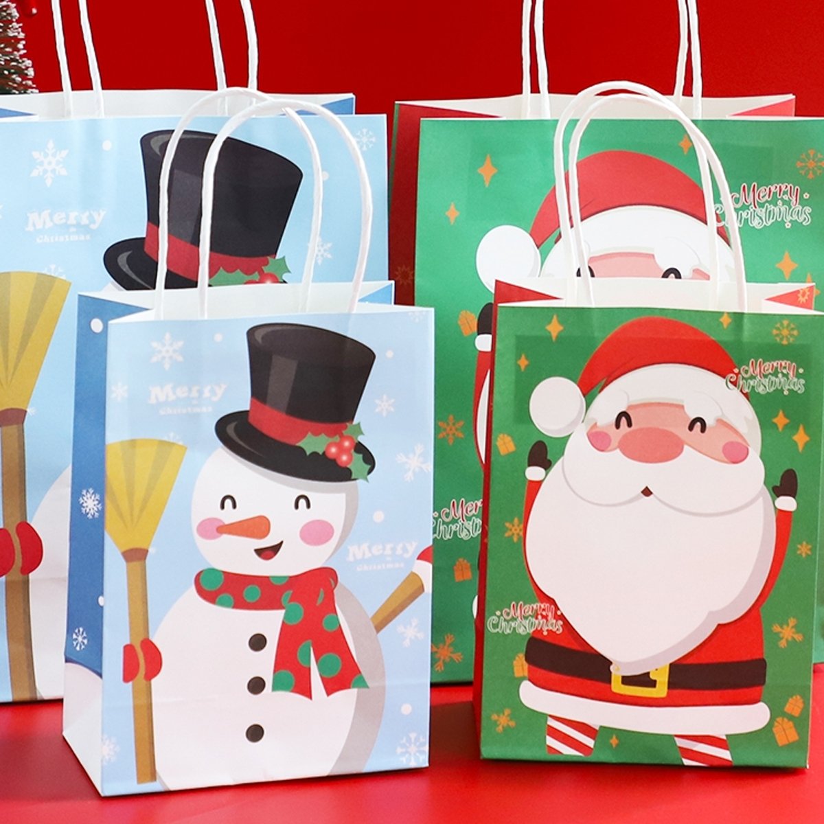 25PCS Christmas Tote Bags Kraft Paper Gift Bags Party Favor Holiday Shopping Bag