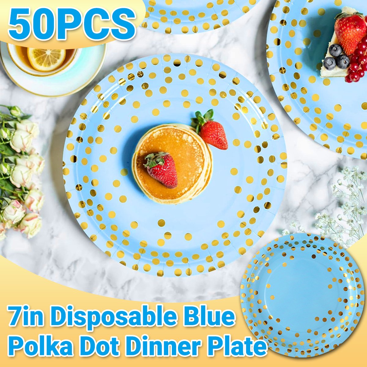 Polka Dot Tableware Set Blue 50PCS