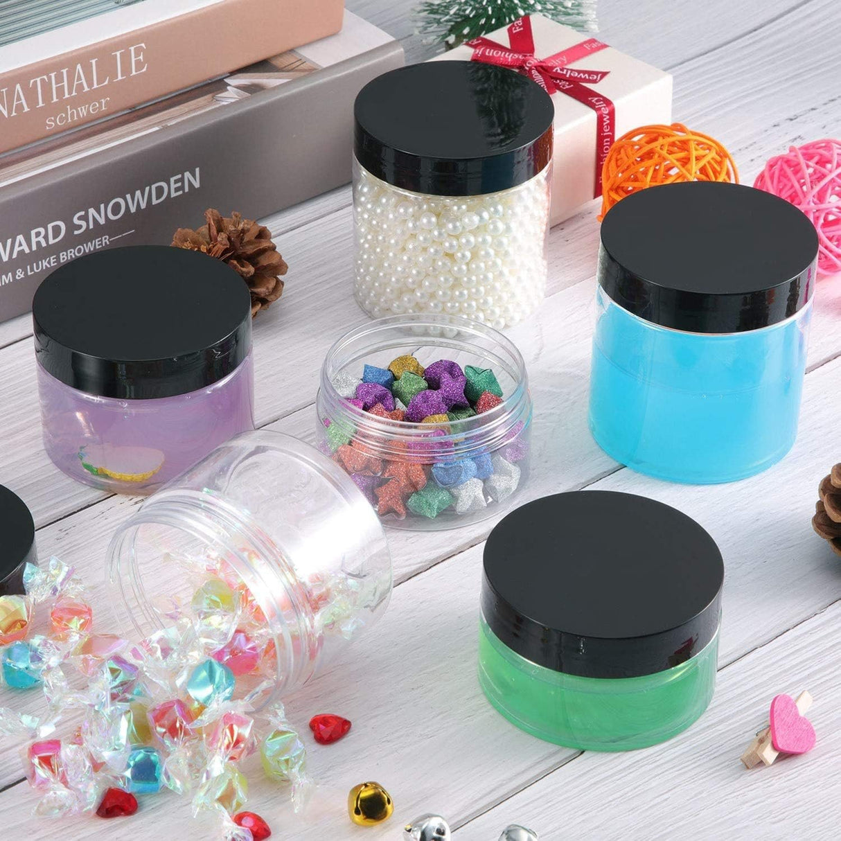 Durable PET Plastic Jars for Skincare Products Clear Plastic Jars with Black Caps 10pcs