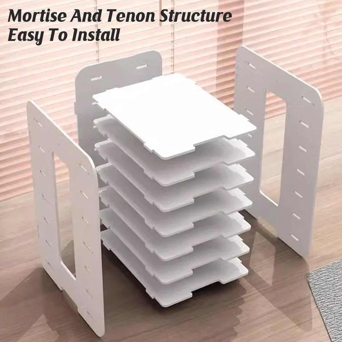 Adjustable File Storage Rack File Storage Rack 4-6 Tiers | Office Organiser with Pen Holder ...